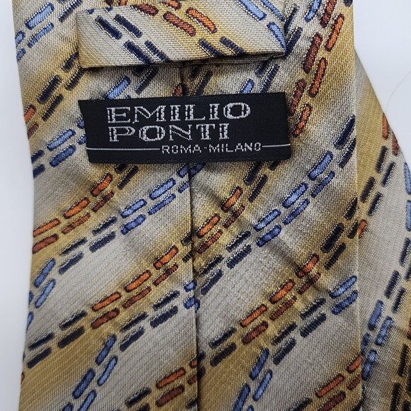 Emilio Ponti Necktie Geometric Silk Gray Yellow Blue Textured Fabric 57" L 4" W - Picture 6 of 7